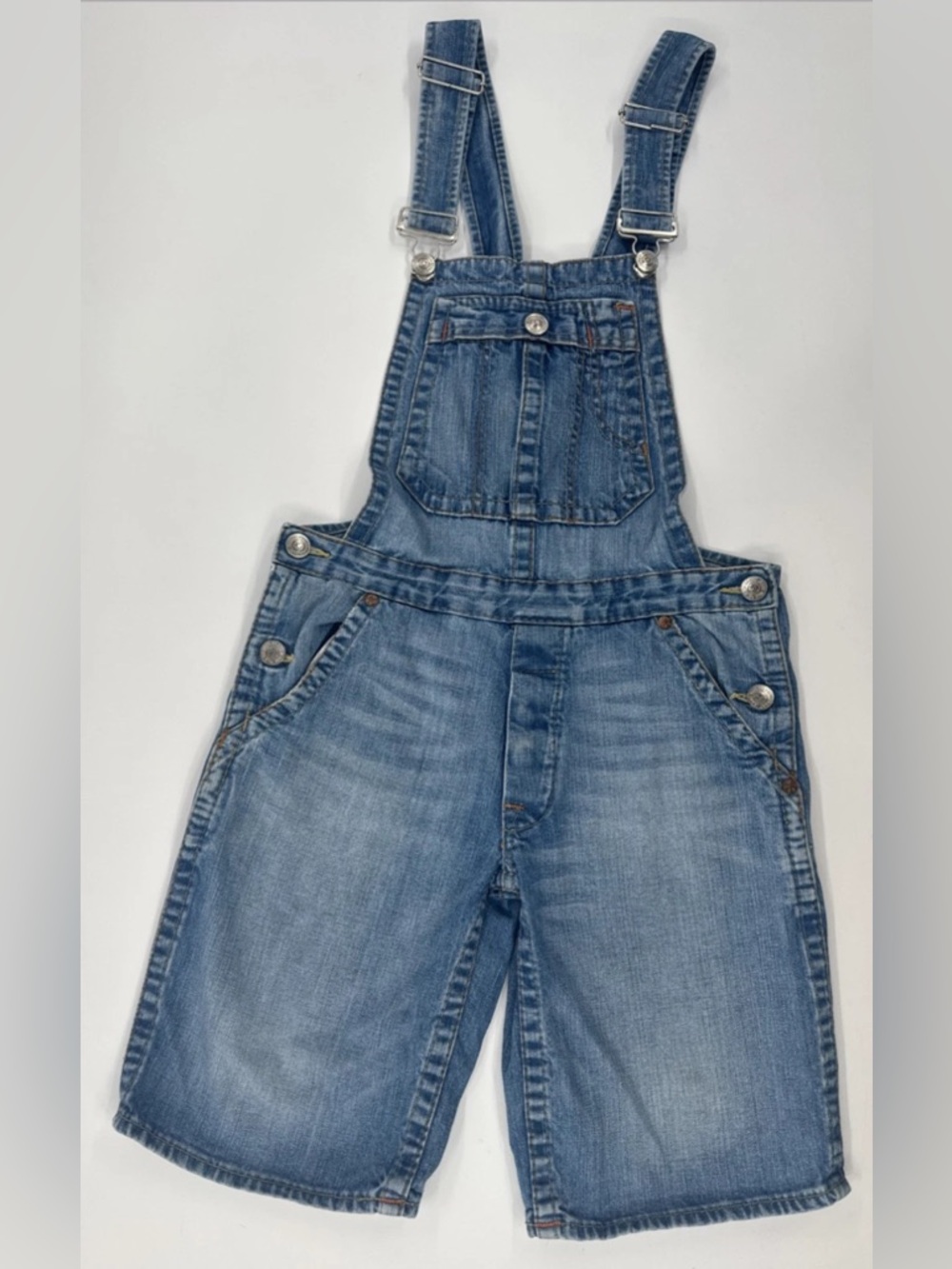 True Religion Jean Shortalls Womens Small Denim Bermuda Blue Romper Katie